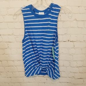 Blue and white striped tank with knot